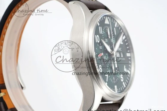 MIROTIME 0319 Bright Pilot Chrono SS AZF 1:1 Best Edition Green Dial on Brown Leather Strap A 7059